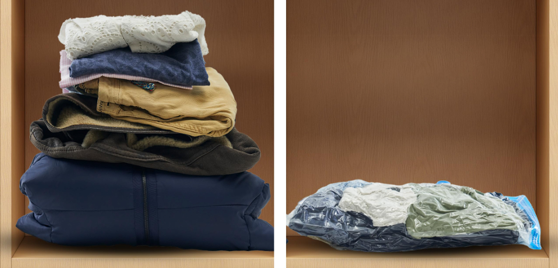 Folded clothes, vacuum sealed clothes